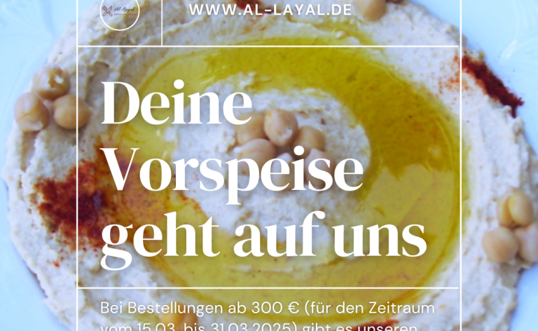 Catering-Angebote Berlin mit Hummus und Olivenöl.