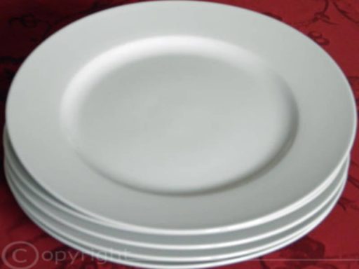 Ein eleganter flacher Menüteller aus Porzellan mit 27 cm Durchmesser von Al-Layal Catering.
