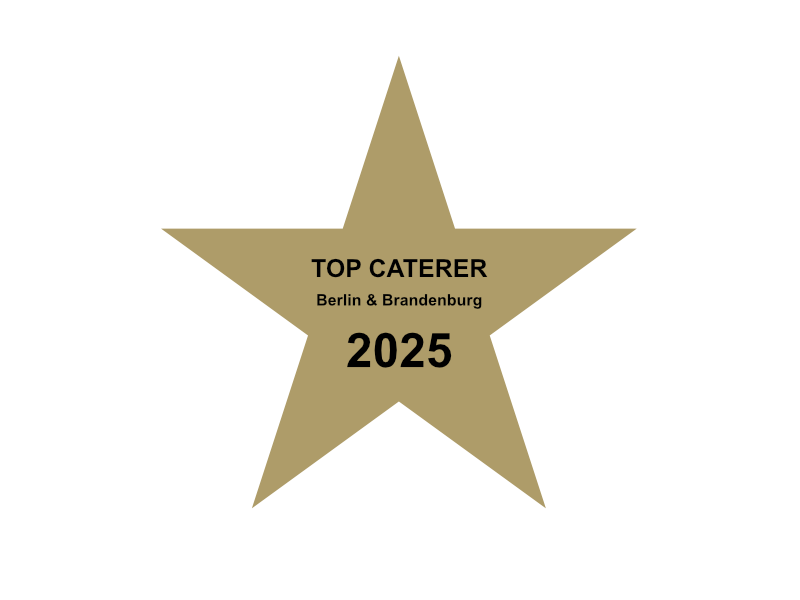 Goldener Stern mit der Beschriftung "Top Caterer Berlin & Brandenburg 2025".