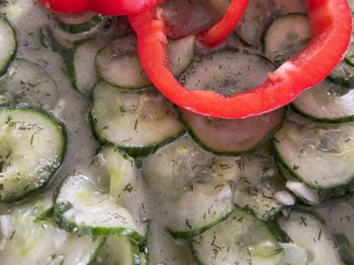 Frischer, saftiger, europäisch-vegetarischer Gurkensalat.